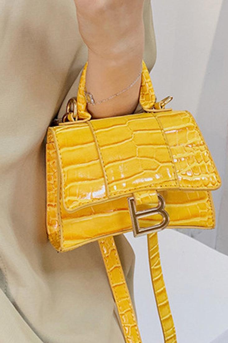 Torebka crossbody damska | tłoczenie krokodyla, żółta